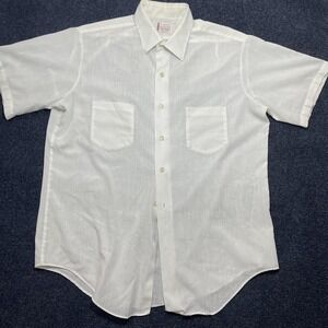 Vintage 70s Penneys Shirt Mens Large White Short Sleeve Button Up Penn-Prest